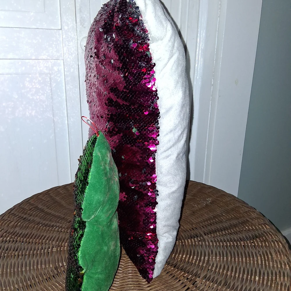 Reversible Sequin Pillow and Tree Ornament Set - Pink and Green